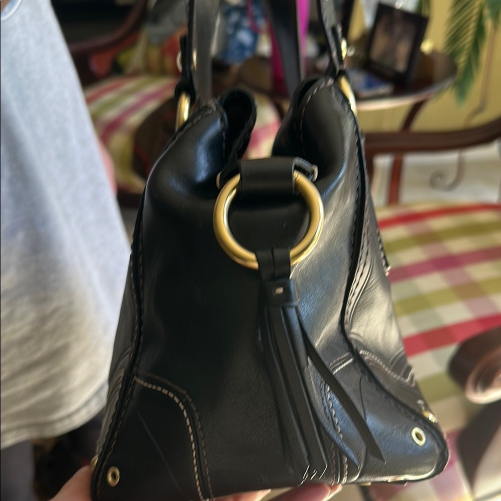 Coach Black Leather Satchel with Elegant Silver Accents - Picture 3 of 7